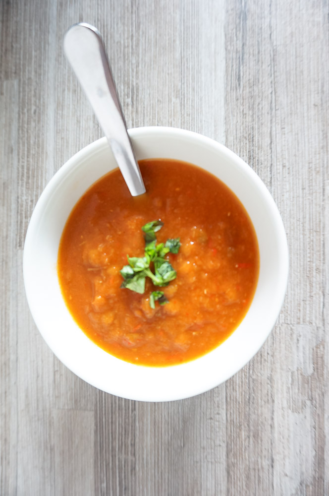 Paprikasoep met linzen, paprika linzensoep