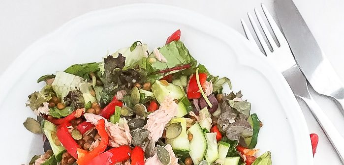 salade met linzen en tonijn, lunch salade recept