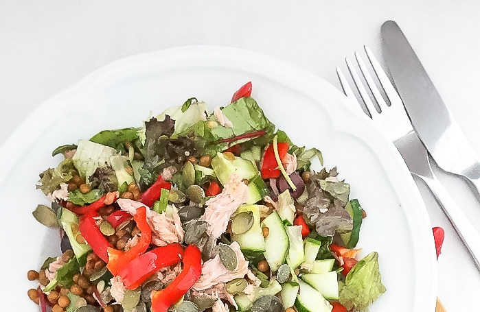 salade met linzen en tonijn, lunch salade recept