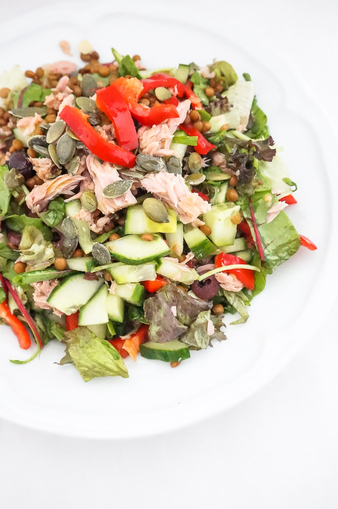 salade met linzen en tonijn, lunch salade recept