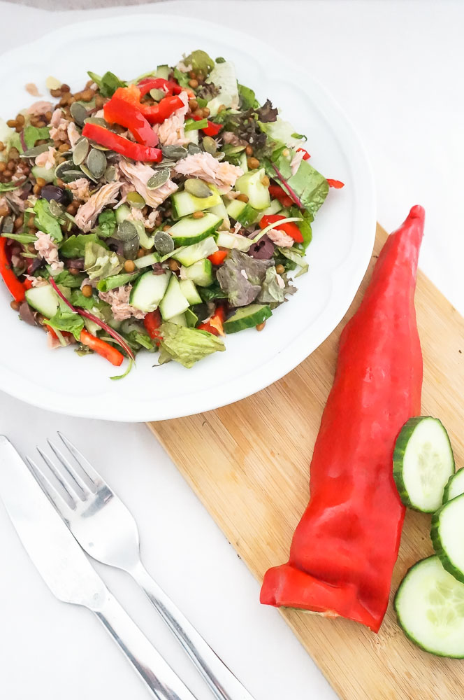 salade met linzen en tonijn, lunch salade recept