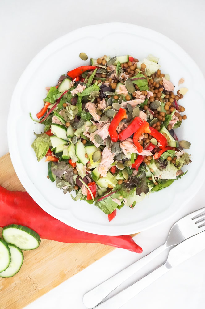 salade met linzen en tonijn, lunch salade recept