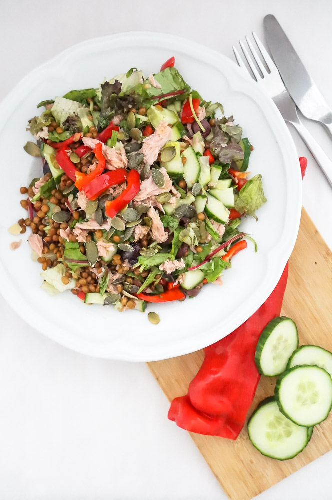 salade met linzen en tonijn, lunch salade recept
