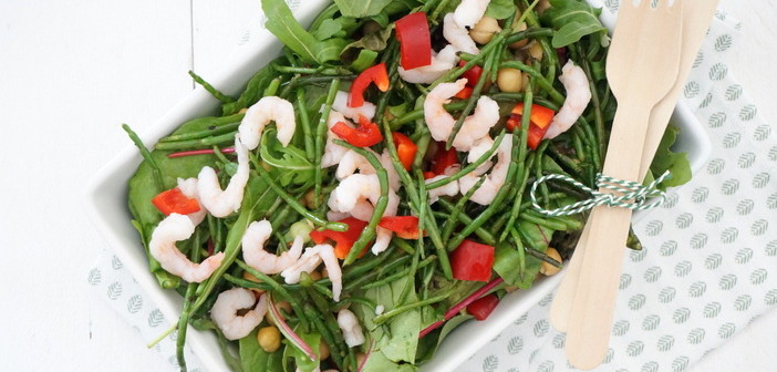 Salade met garnalen en zeekraal