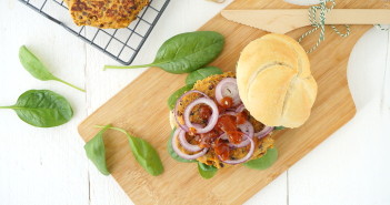 zoete aardappel linzen burger, recept, vegetarische burger, linzenburger