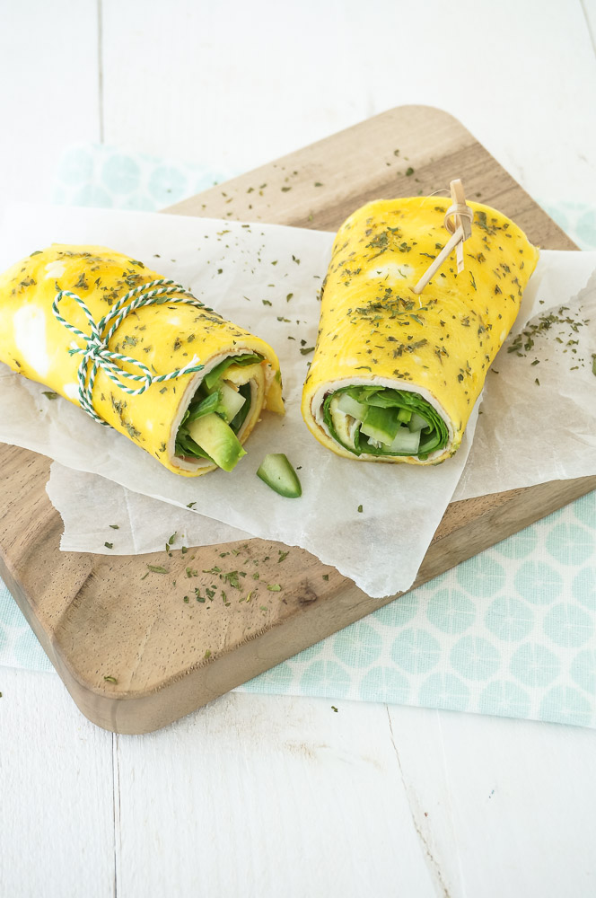 Omelet wrap met kipfilet en spinazie, koolhydraatarm recept voor makkelijke wrap van eieren.