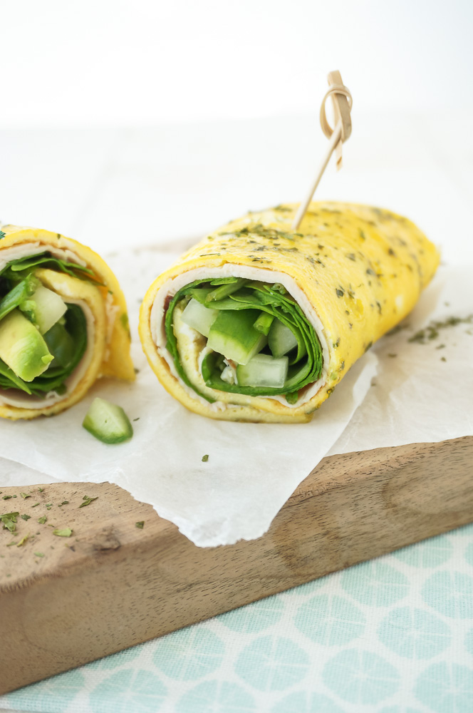 Omelet wrap met kipfilet en spinazie, koolhydraatarm recept voor makkelijke wrap van eieren.