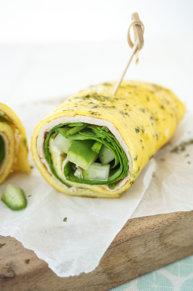 Omelet wrap met kipfilet en spinazie, koolhydraatarm recept voor makkelijke wrap van eieren.
