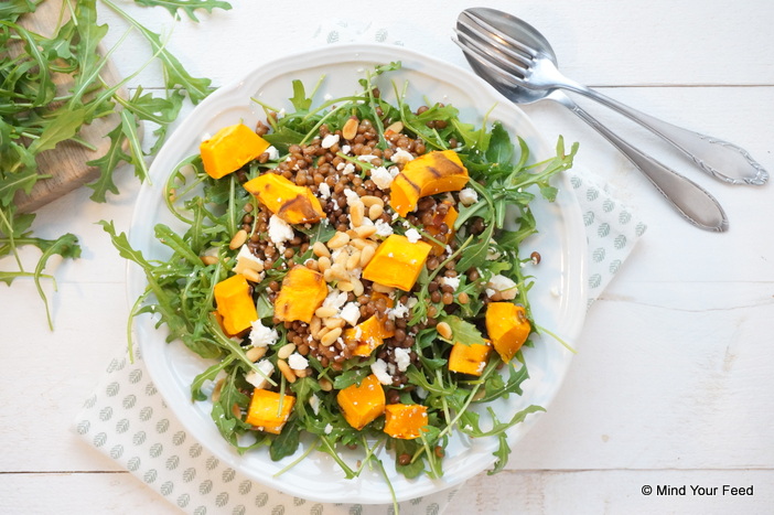 linzensalade met pompoen