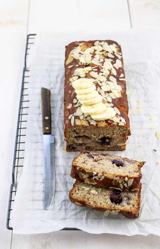 bananenbrood met blauwe bessen, gezond recept, gezonde tussendoortjes, glutenvrij bananenbrood