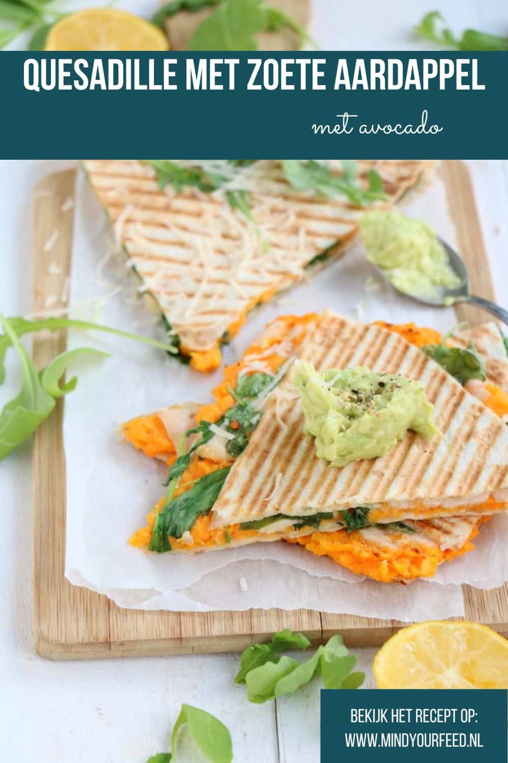 quesadilla met zoete aardappel, avocado, rucola, recept, wraps met zoete aardappel