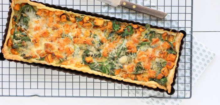 zoete aardappel spinazie quiche