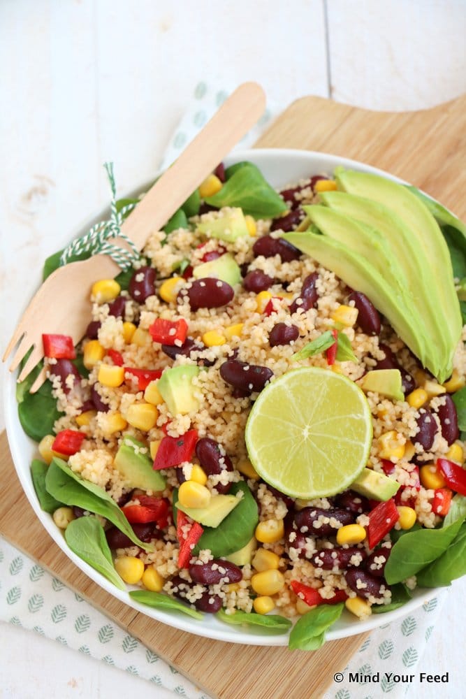 maaltijdsalade recepten, Mexicaanse couscous salade, weekmenu makkelijke maaltijden