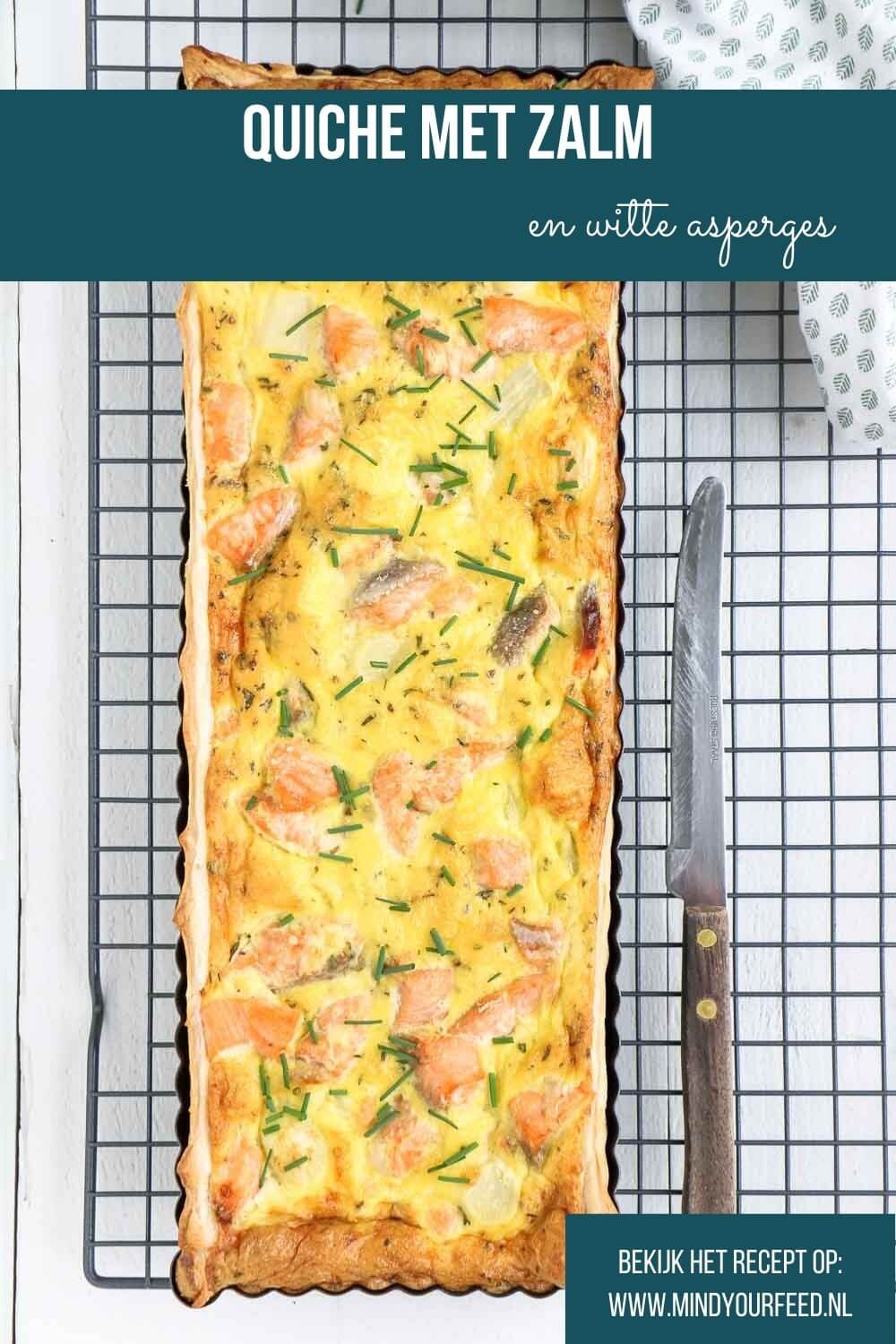 Quiche met witte asperges en zalm. Makkelijk recept voor hartige taart van bladerdeeg met zalm en asperges.