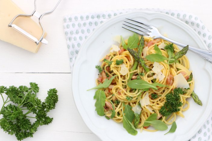 Spaghetti Carbonara Met Groene Asperges Mind Your Feed