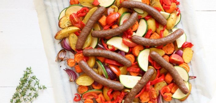 Italiaanse groenten met worstjes uit de oven, Italiaanse traybake, makkelijk recept,