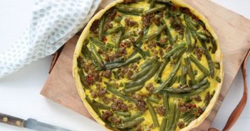 quiche met sperziebonen en gehakt, sperziebonen quiche, hartige taart met sperziebonen, quiche recept