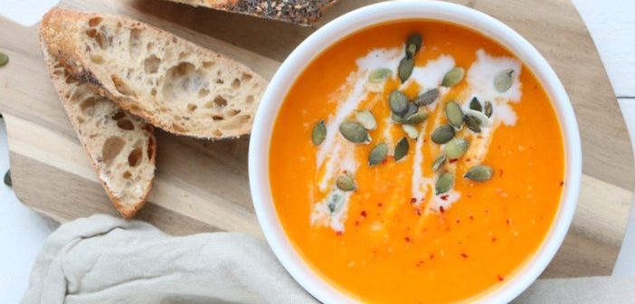 pompoen wortelsoep, pompoensoep recept, pompoensoep met gember