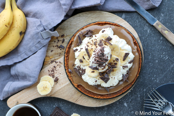 banoffee pie, bastogne taart met karamel, slagroom en banaan