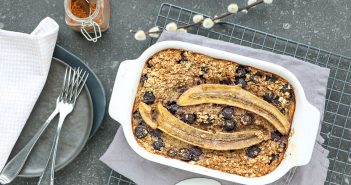 gebakken havermout met banaan, havermout ontbijt uit de oven, gezond ontbijten, warme havermout, ontbijt inspiratie