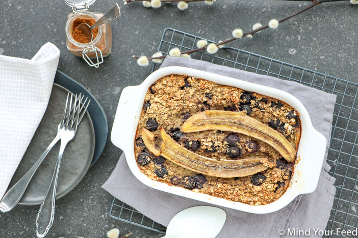 gebakken havermout met banaan, havermout ontbijt uit de oven, gezond ontbijten, warme havermout, ontbijt inspiratie