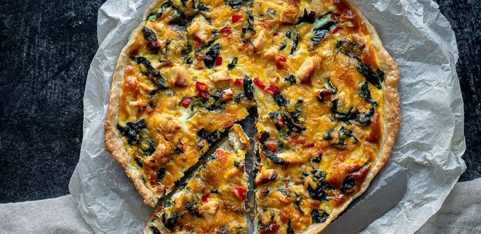 quiche met spinazie en kip, quiche recepten, quiche spinazie, hartige taart spinazie
