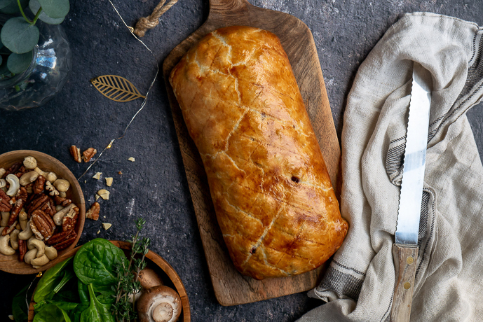 vegetarische wellington met champignons, vegetarisch hoofdgerecht, hoofdgerecht zonder vlees, kerst