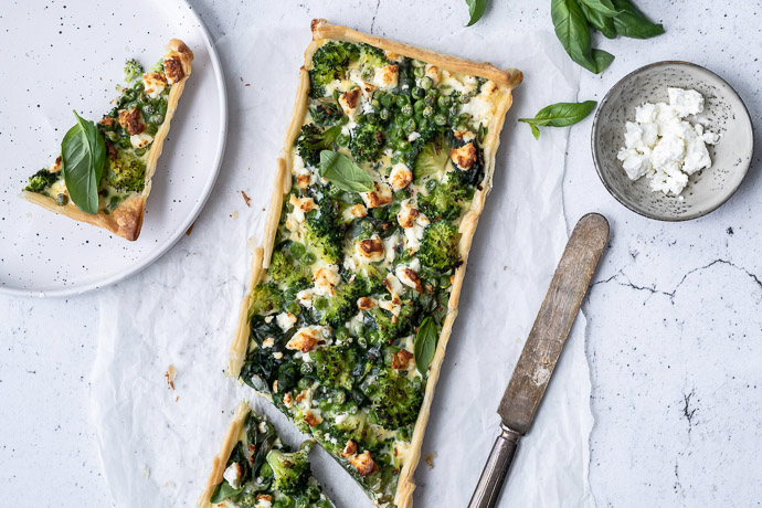 quiche met broccoli, spinazie en feta, recept voor hartige taart