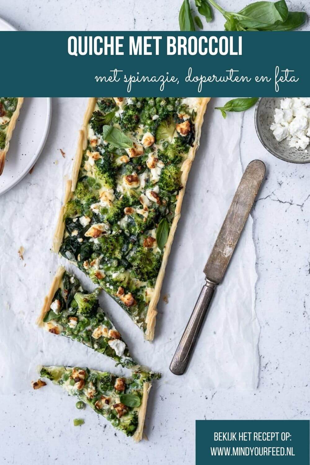 quiche met broccoli, spinazie en feta, hartige taart, makkelijk recept, voorjaarsgroenten, seizoensgroenten