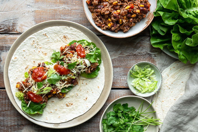 Mexicaanse burrito's met gehakt, tortilla, wraps met gehakt, wereldgerechten, Knorr, zonder pakjes en zakjes, makkelijke maaltijden