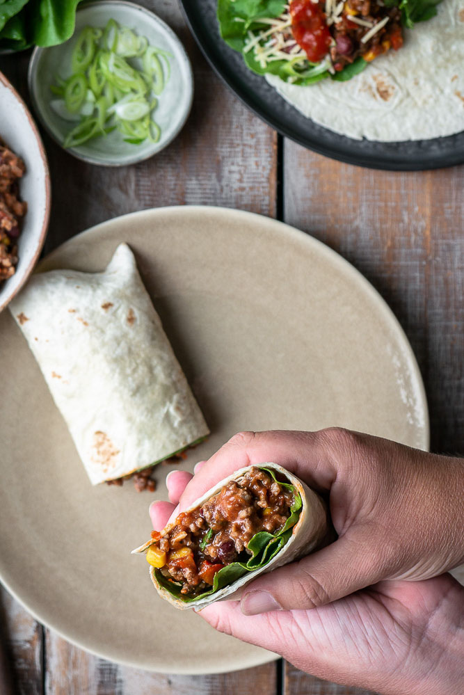 Mexicaanse burrito's met gehakt, tortilla, wraps met gehakt, wereldgerechten, Knorr, zonder pakjes en zakjes, makkelijke maaltijden