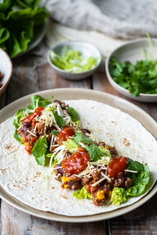 Mexicaanse burrito's met gehakt, tortilla, wraps met gehakt, wereldgerechten, Knorr, zonder pakjes en zakjes, makkelijke maaltijden