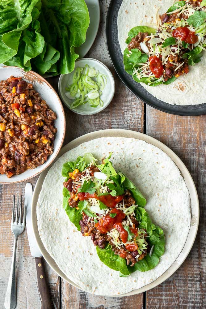 Mexicaanse burrito's met gehakt, tortilla, wraps met gehakt, wereldgerechten, Knorr, zonder pakjes en zakjes, makkelijke maaltijden