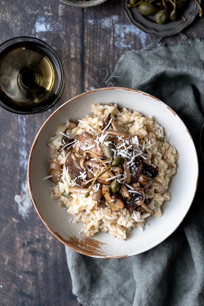 truffelrisotto met gemengde paddenstoelen, truffel risotto recept, romige risotto met truffel