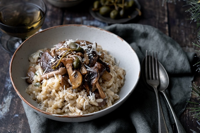 truffelrisotto met gemengde paddenstoelen, truffel risotto recept, romige risotto met truffel, herfst recepten, herfstrecepten, Italiaanse voorgerechten