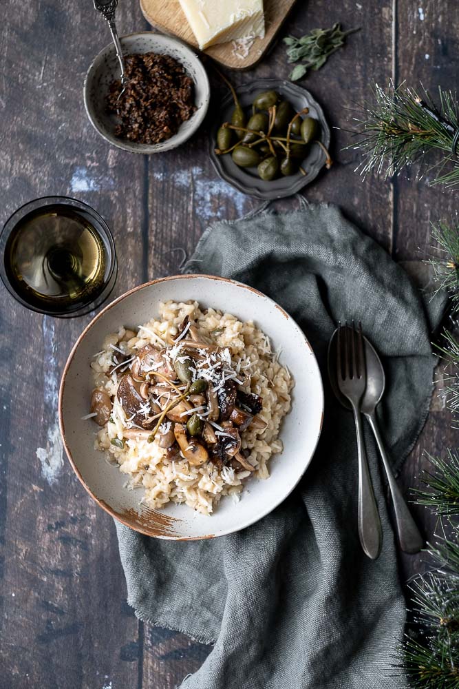 truffelrisotto met gemengde paddenstoelen, truffel risotto recept, romige risotto met truffel