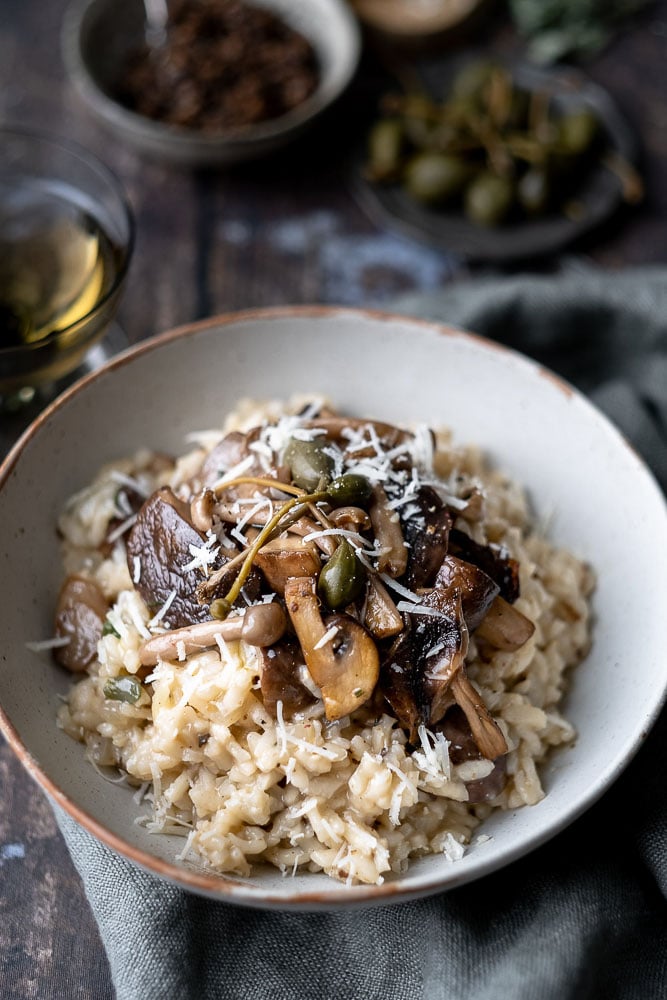 truffelrisotto met gemengde paddenstoelen, truffel risotto recept, romige risotto met truffel