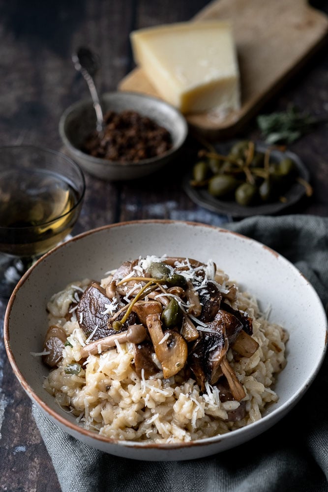 truffelrisotto met gemengde paddenstoelen, truffel risotto recept, romige risotto met truffel