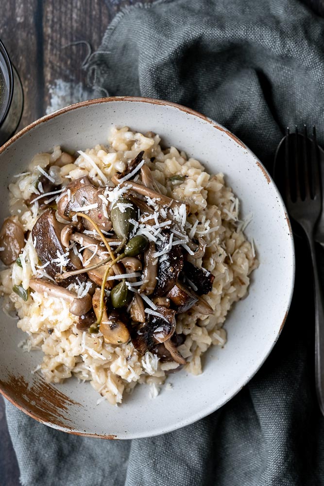 truffelrisotto met gemengde paddenstoelen, truffel risotto recept, romige risotto met truffel