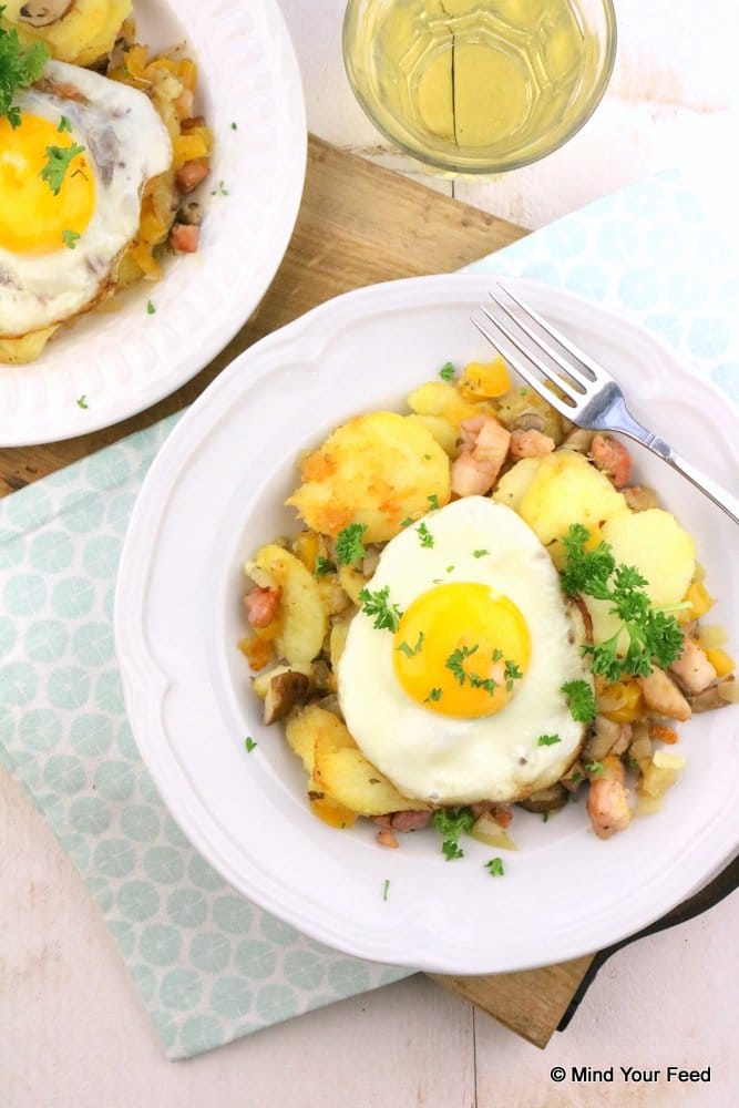 Tiroler grostl, Oostenrijks recept, aardappel pannetje, traditioneel recept