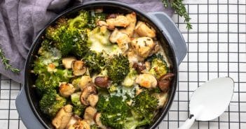 ovenschotel met broccoli, kip en champignons, snelle ovenschotel, broccoli recept