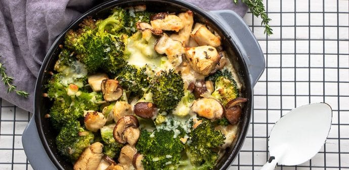 ovenschotel met broccoli, kip en champignons, snelle ovenschotel, broccoli recept