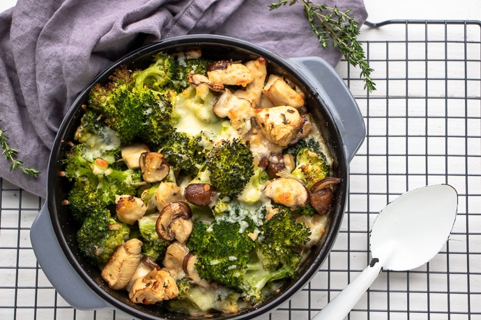 ovenschotel met broccoli, kip en champignons, snelle ovenschotel, broccoli recept
