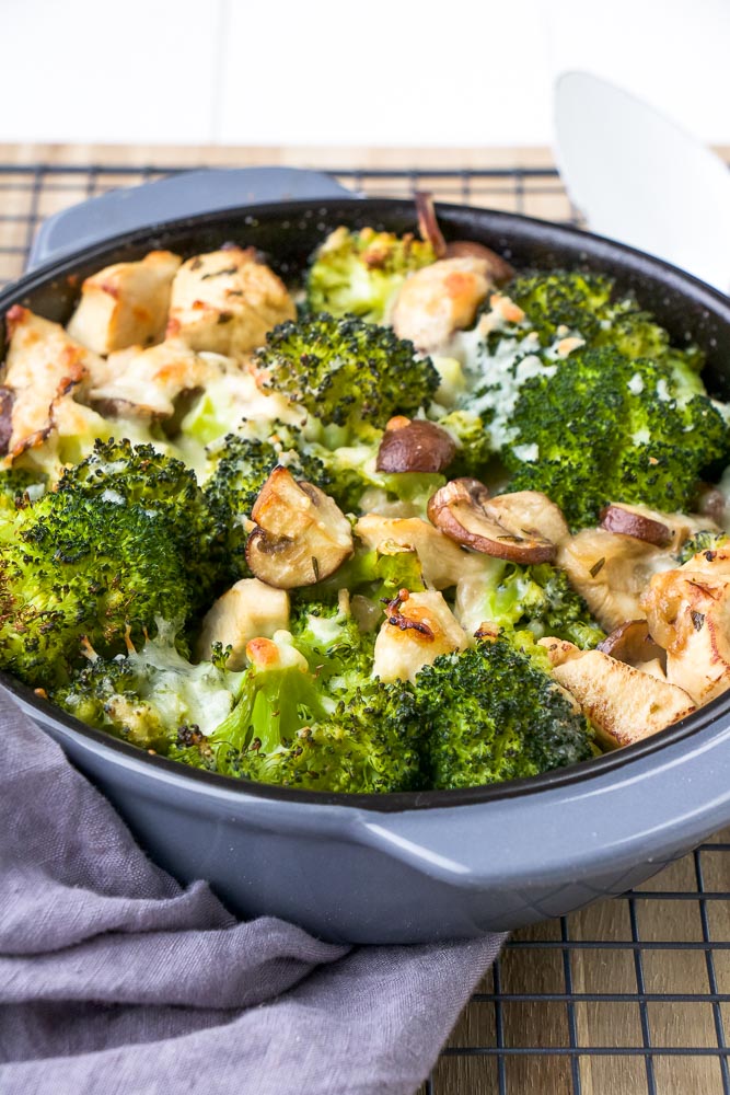 ovenschotel met broccoli, kip en champignons, snelle ovenschotel, broccoli recept