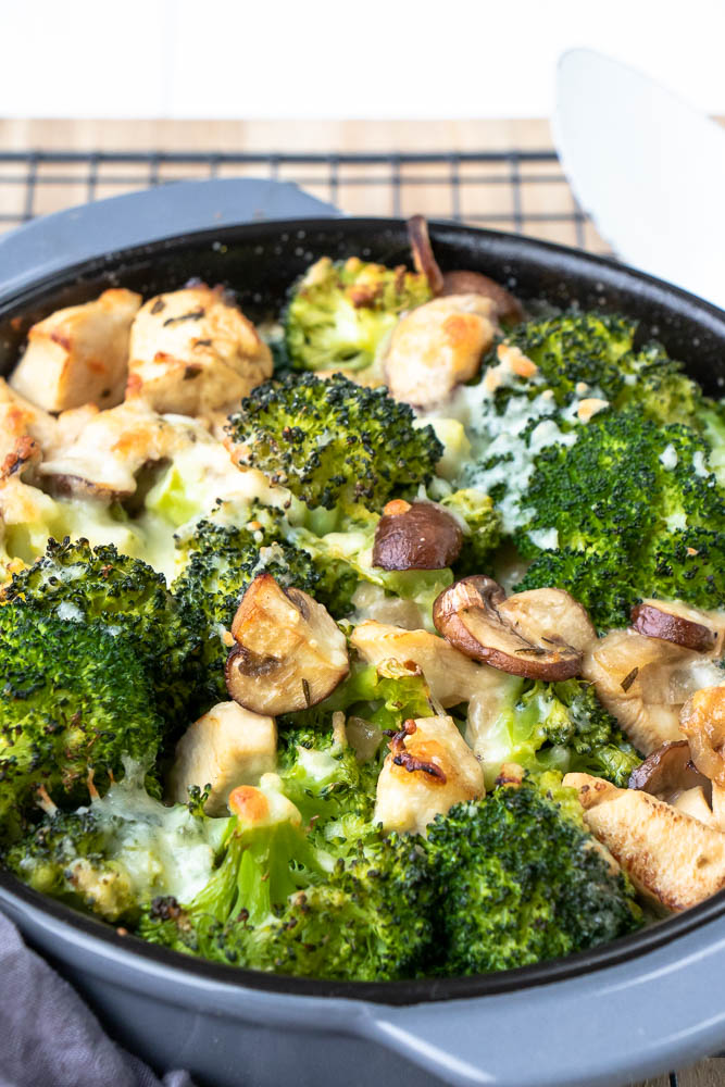 ovenschotel met broccoli, kip en champignons, snelle ovenschotel, broccoli recept