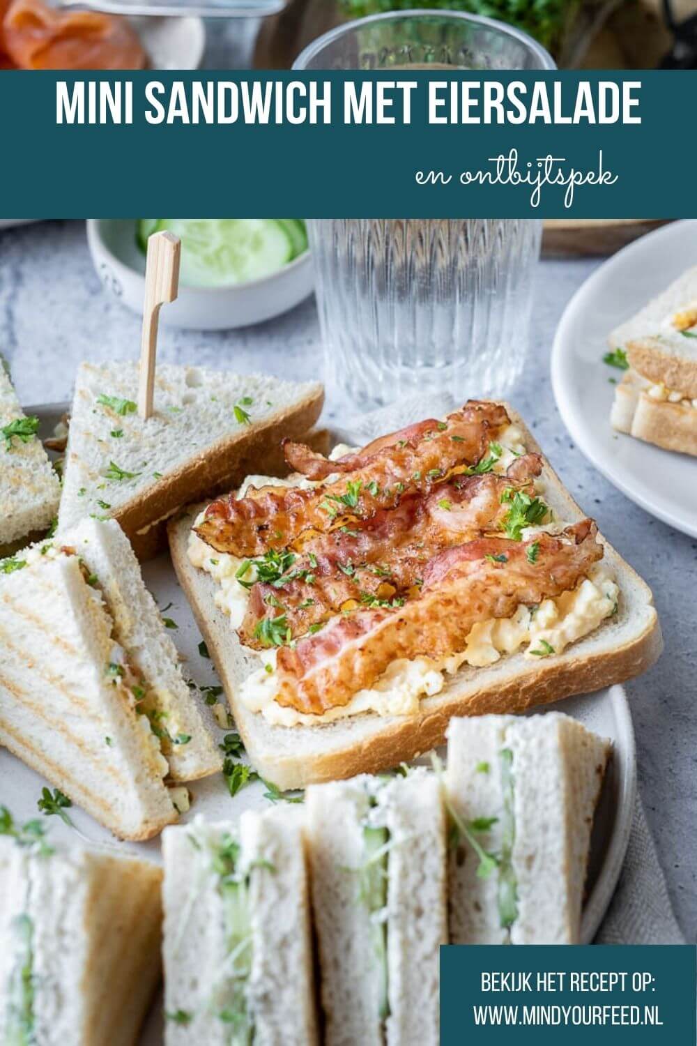 mini sandwiches met eiersalade en ontbijtspek, mini sandwich recept, high tea sandwich, Pasen, brunch recepten