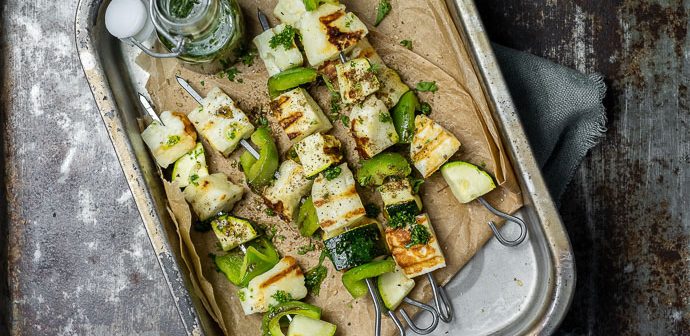 vegetarische bbq spiesjes met halloumi, halloumi spiesjes, spiezen, vegetarische bbq recepten