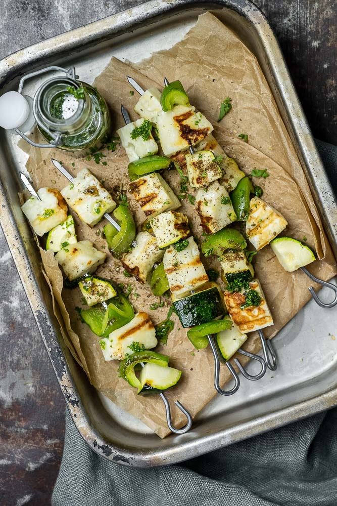 vegetarische bbq spiesjes met halloumi, halloumi spiesjes, spiezen, vegetarische bbq recepten