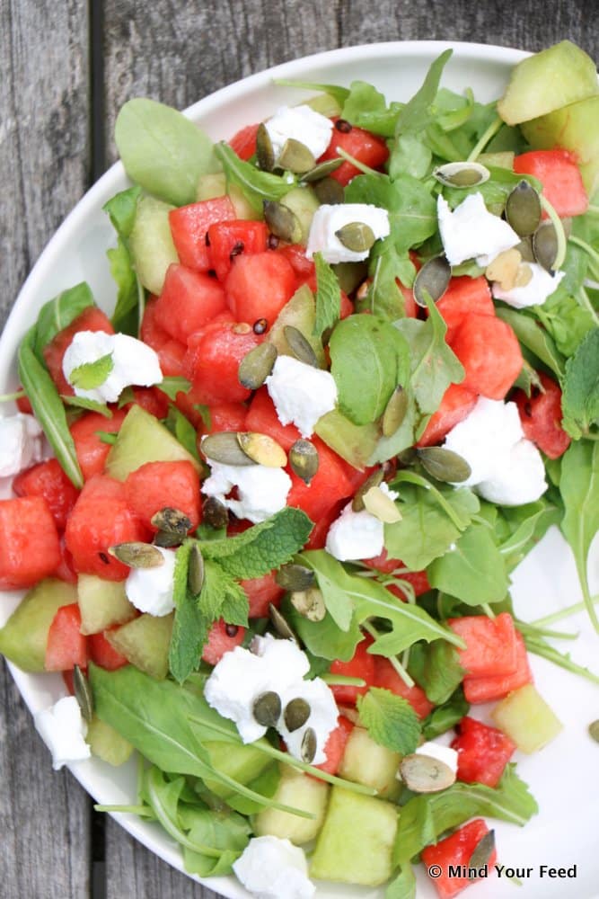 salade voor bij de bbq, watermeloen salade, zomerse salade recepten, bbq salades
