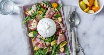 salade met gegrilde nectarine en burrata, zomersalade, gegrilde perzik